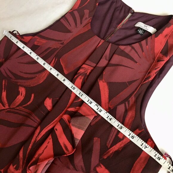 Halston Carmine Botanical Leaf Chiffon Dress Size 8 Burgundy - Picture 9 of 12